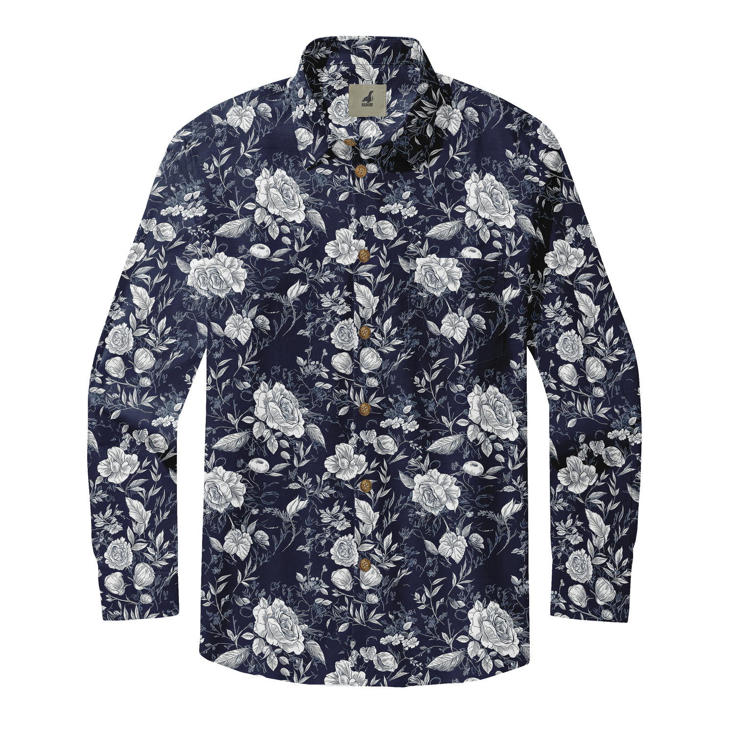 Midnight Blue Blooms Long Sleeve Shirts