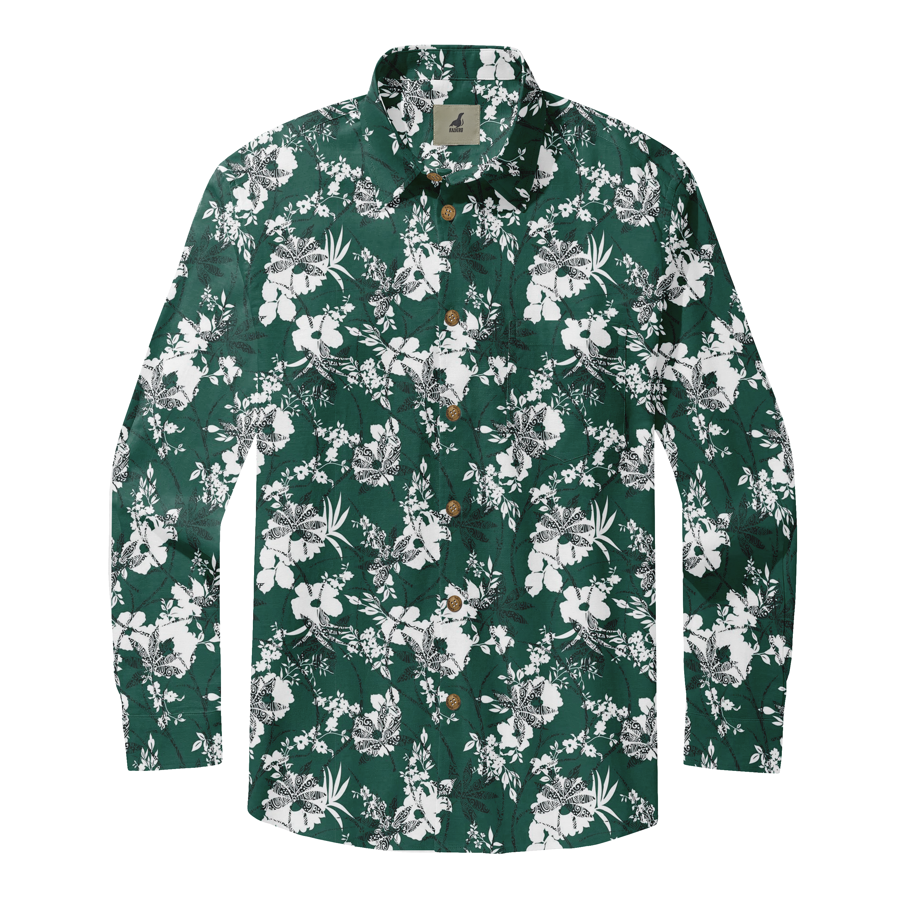 Green Floral Shadows Long Sleeve Shirts