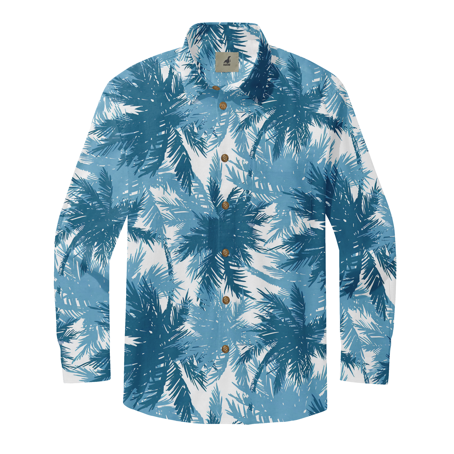 Palm Shadow Blue Long Sleeve Shirts