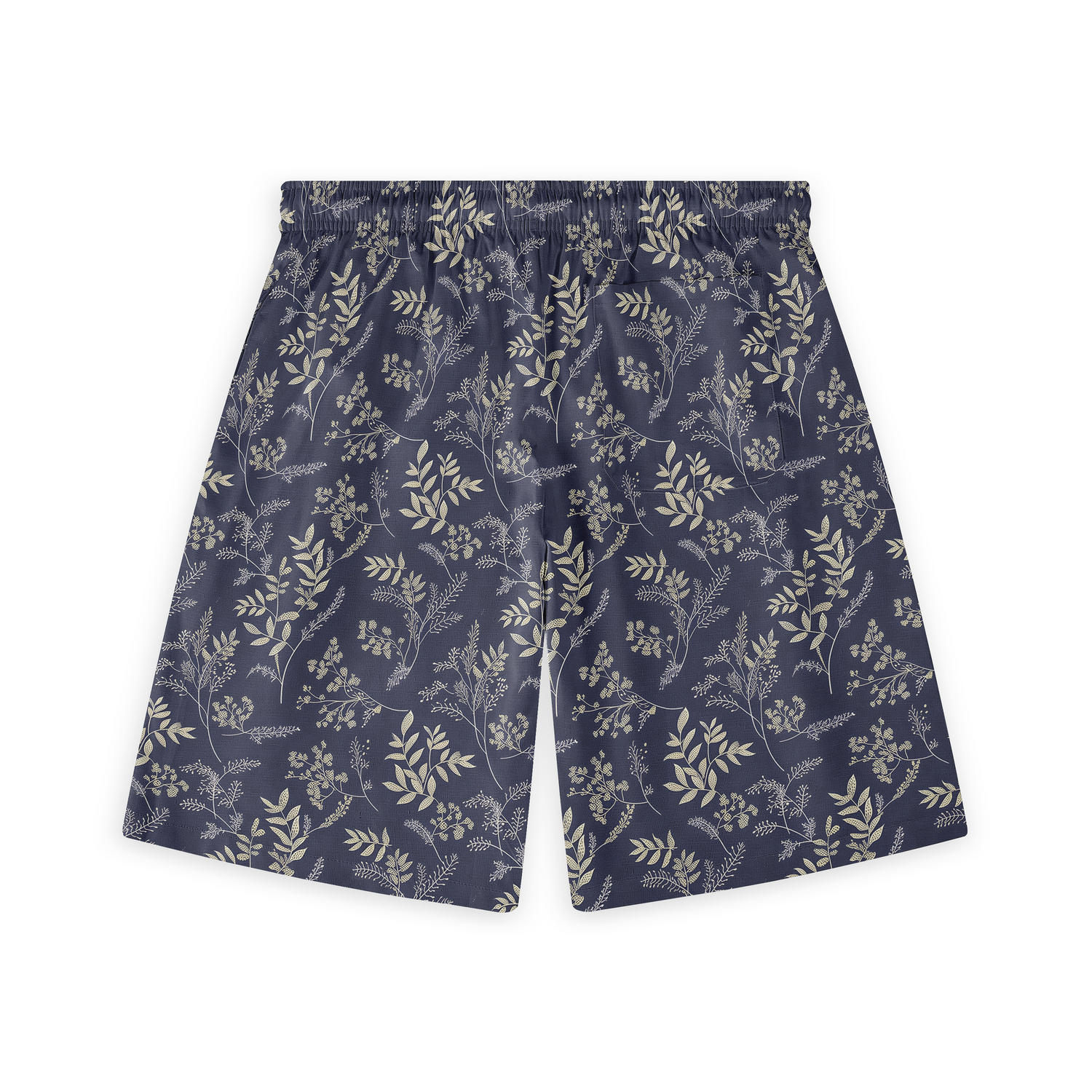 A pair of shorts featuring a dark background with a delicate, light-colored botanical pattern, offering a stylish and nature-inspired design.