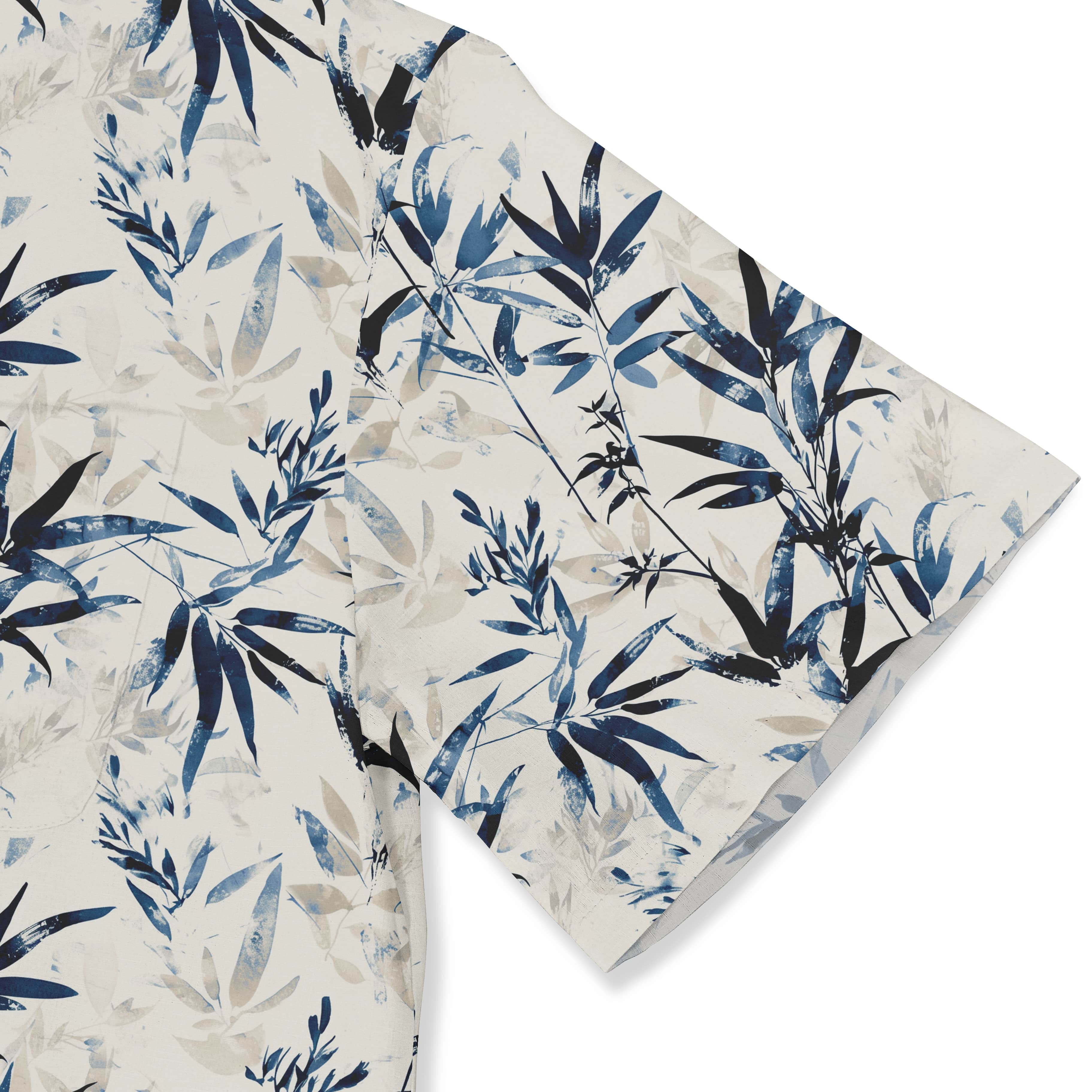 Elegant bamboo leaf pattern on a casual button-up shirt.