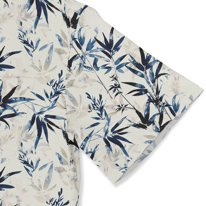 Elegant bamboo leaf pattern on a casual button-up shirt.