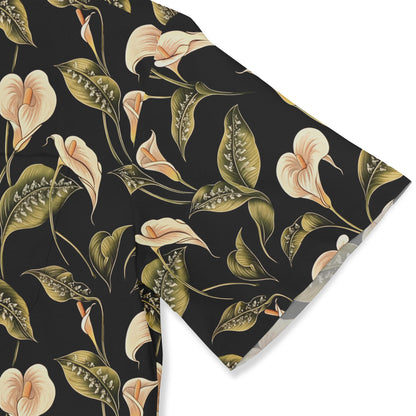 Stylish floral shirt with detailed calla lily design.