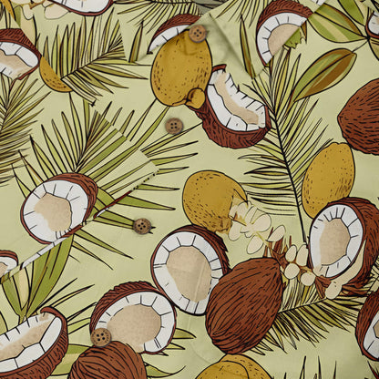 Beach-inspired coconut pattern on a summery Hawaiian shirt.