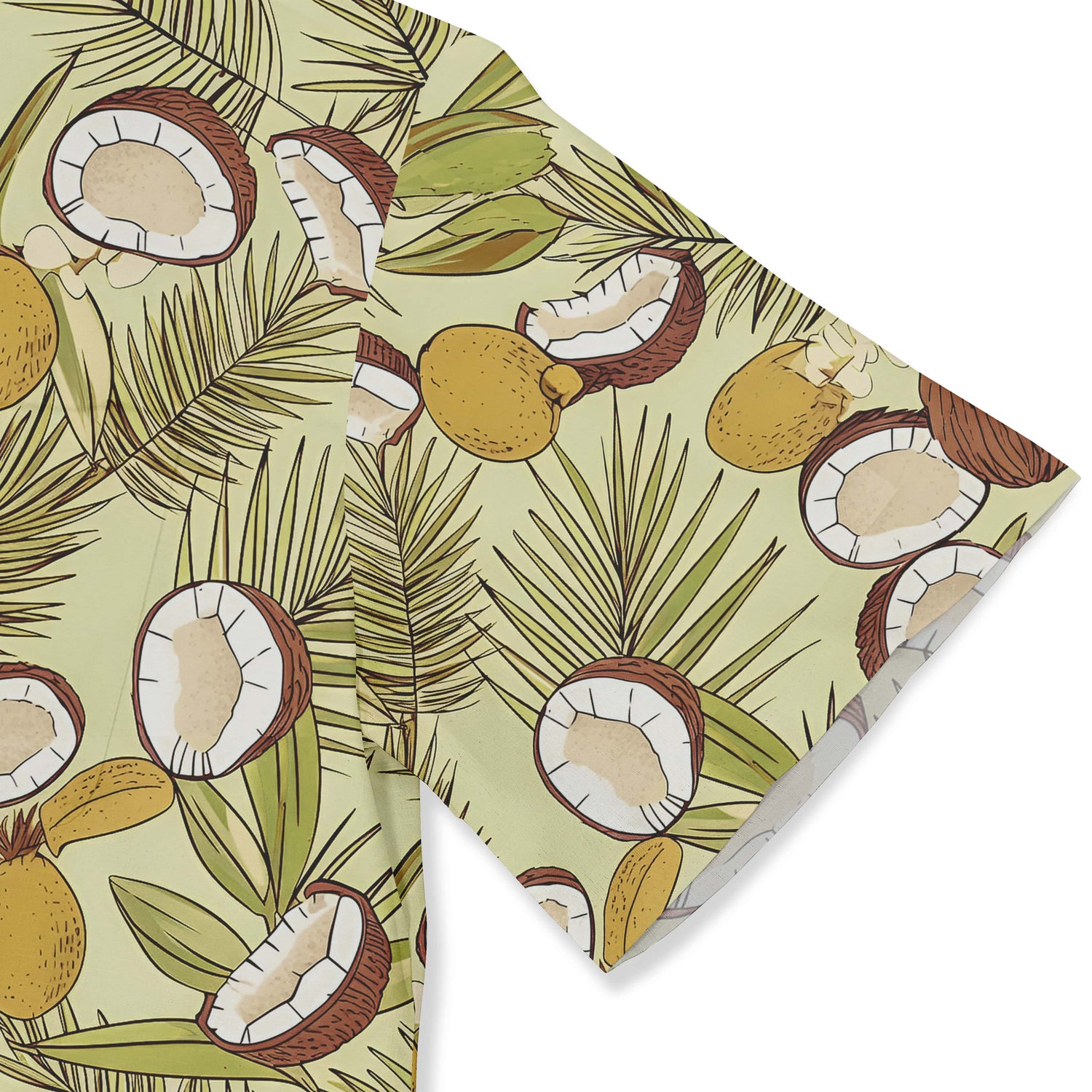 Relaxing coconut and palm leaf motifs on a casual short-sleeved shirt.