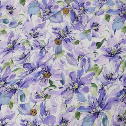 Lavender flower details on a spring-inspired shirt design.