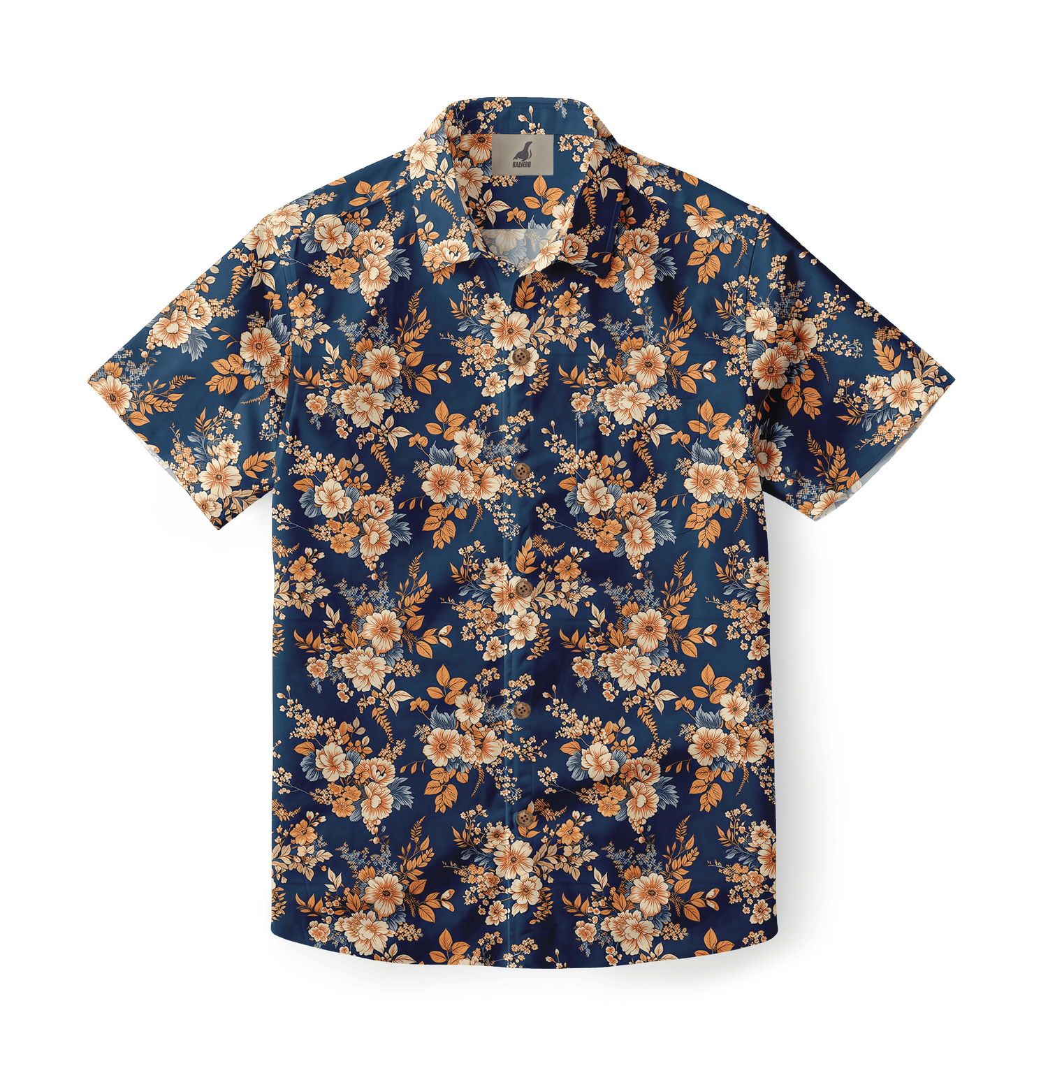 Navy shirt with peach blossom pattern