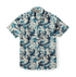 Shirt with intricate ocean wave and floral pattern in blue and white