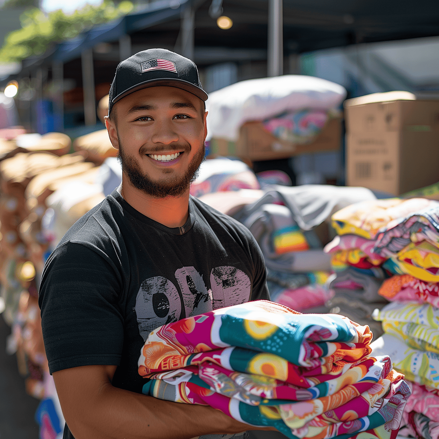 a customer holding a printed clothes donate to clarity