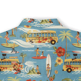 Summer vibes shirt with a vintage surfboard and tropical bus design.