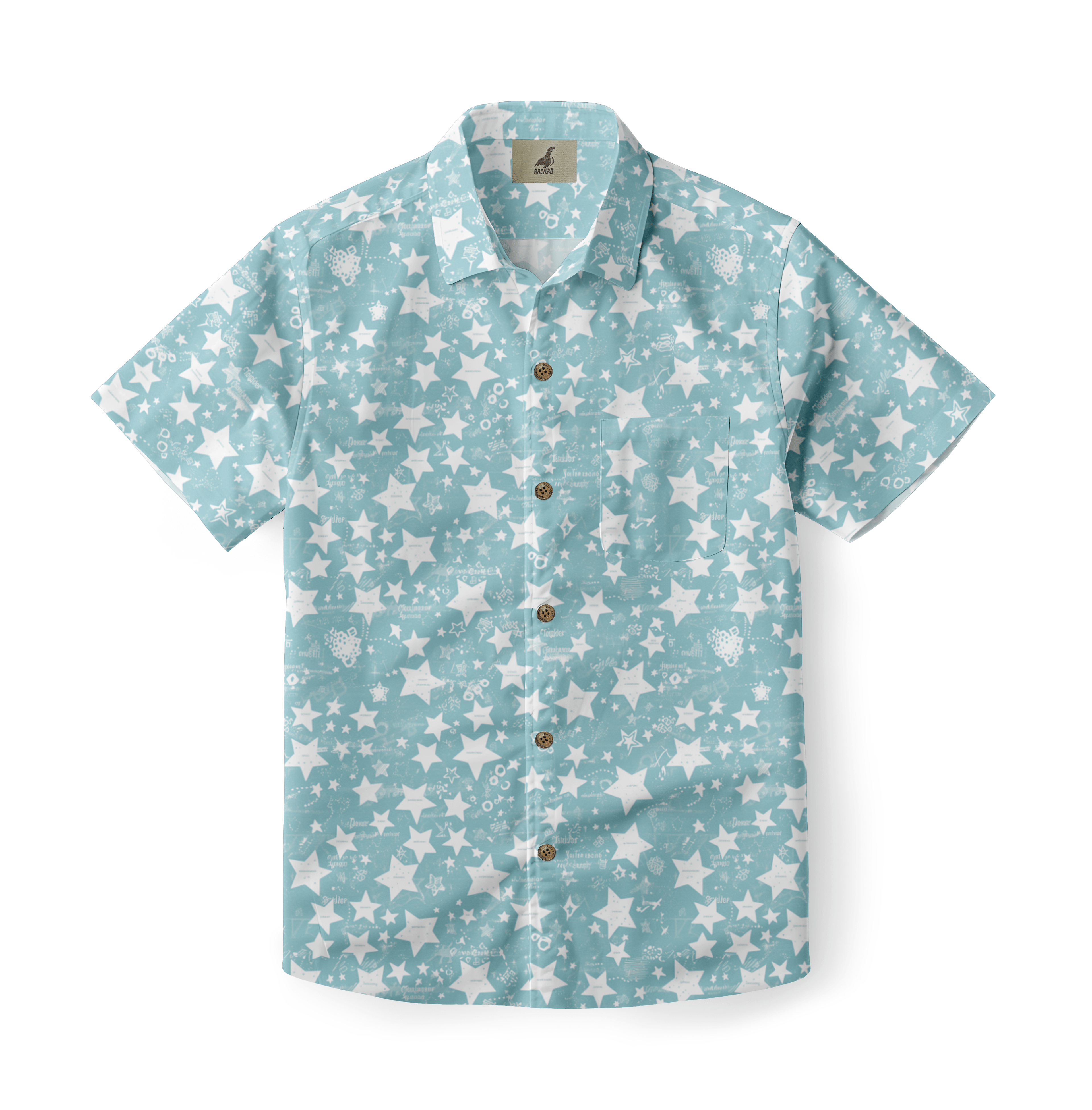 Light blue shirt with white star pattern, evoking a dreamy night sky.