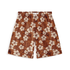 Copper short with white hibiscus flowers, exuding vintage elegance.