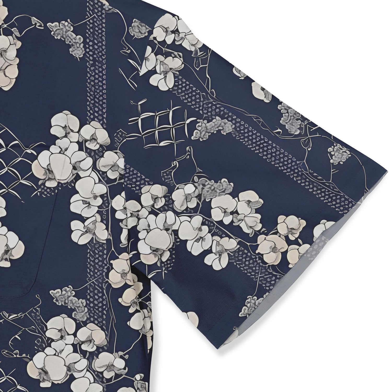 Elegant floral and geometric design shirt in deep blue