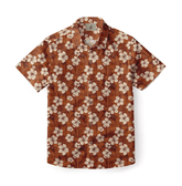 Copper shirt with white hibiscus flowers, exuding vintage elegance.